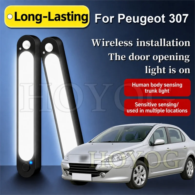 For Peugeot 307 2001-2014 Car Trunk Light LED Lamp Magnetic Sensor USB Rechargeable Boot Cargo Light Sedan Interior Cabin