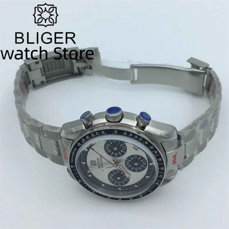 ساعة كوارتز كرونوغراف بقياس 40 ملم للرجال VK63 حركة أوتوماتيكية للتاريخ وسوار من الفولاذ المقاوم للصدأ