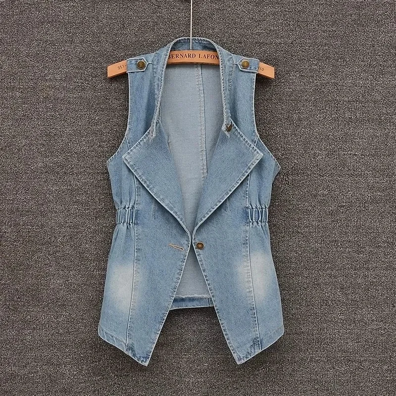 

Women's Denim Vest 2025 Spring Summer New Style Washing Ripped Sleeveless Jacket Long Coat Versatile Slimmi