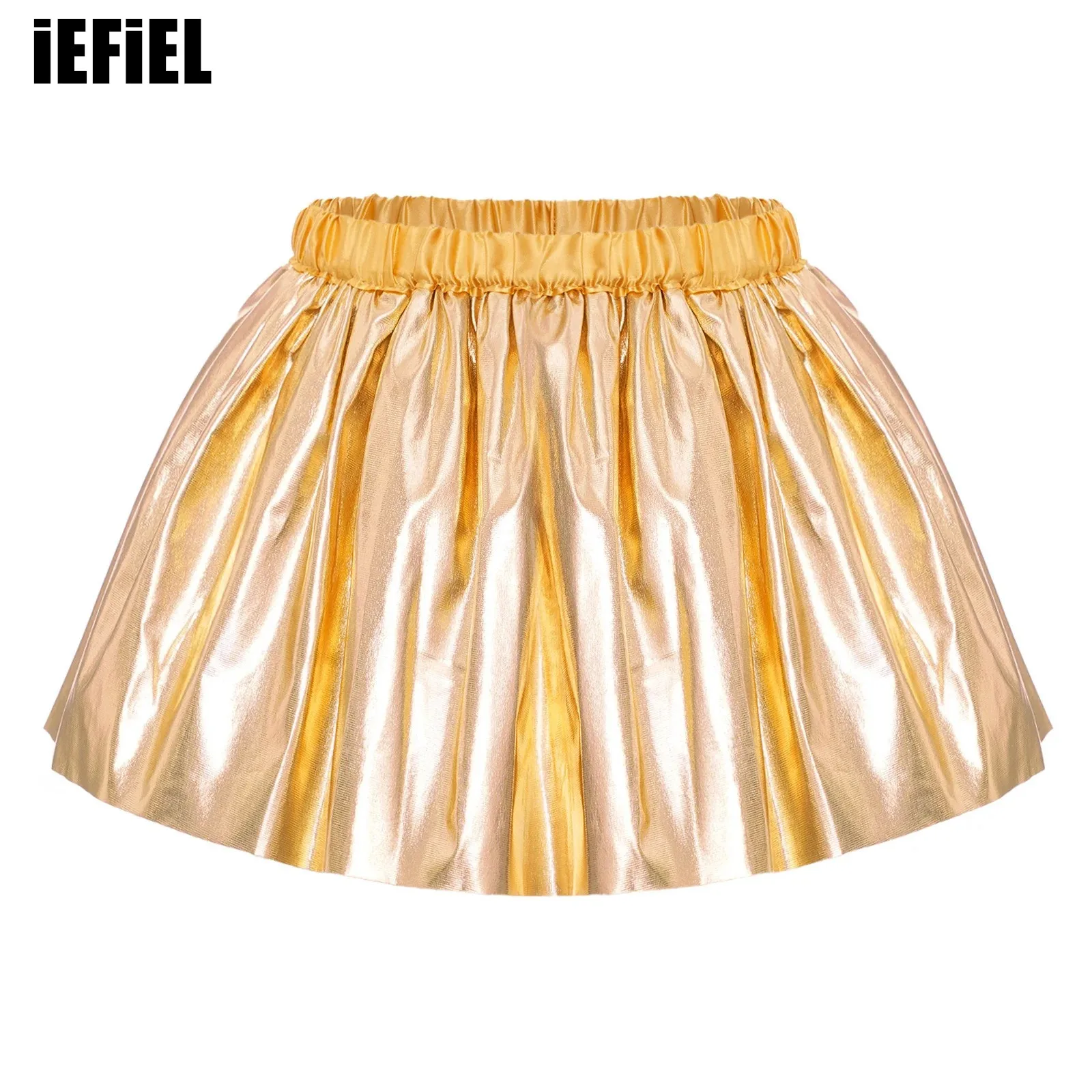 

Kids Girls Metallic Shiny Tutu Skirt Elastic Waistband Tulle Lining Ruffled Skirts for Dance Performance Birthday Party