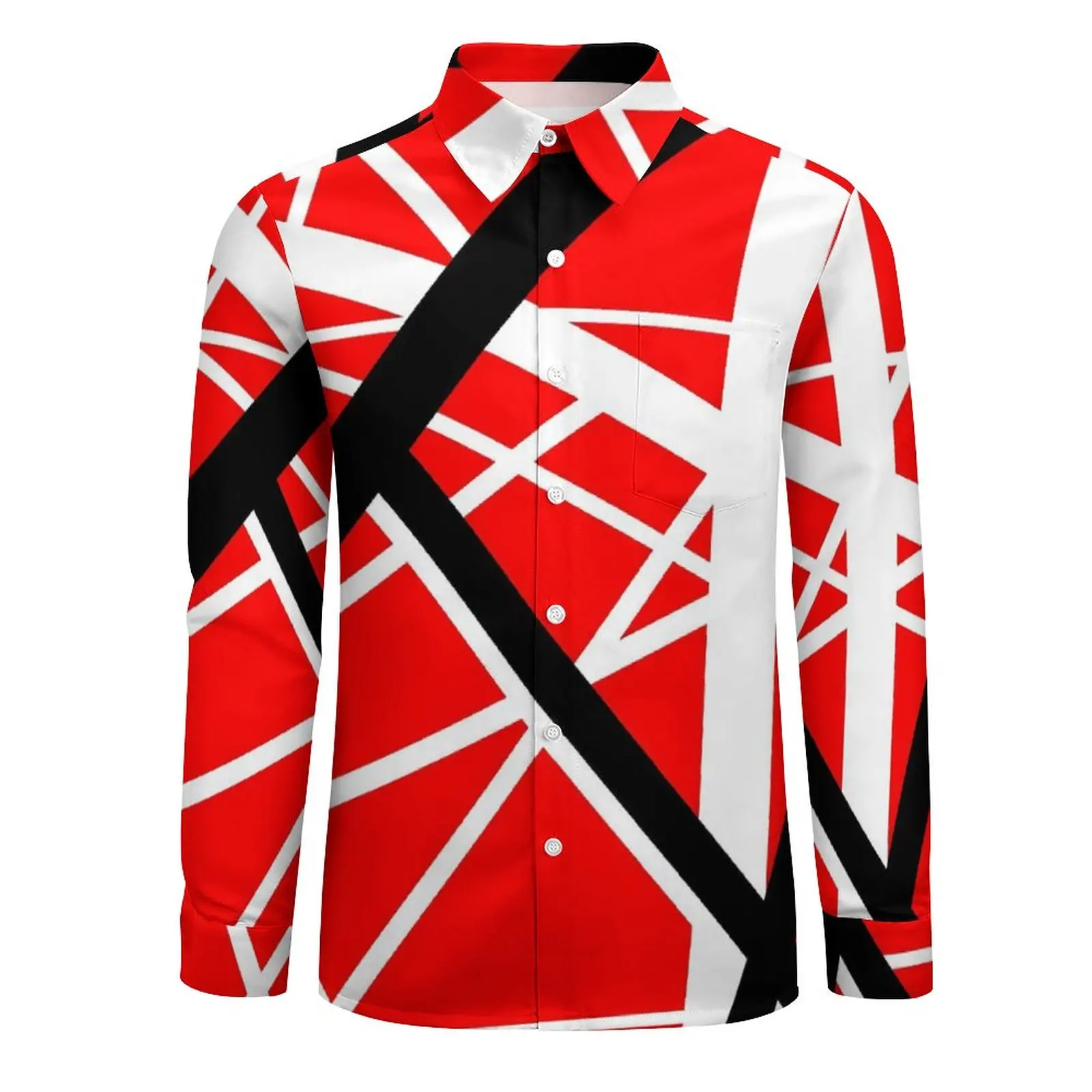 Van Halen Shirt Autumn Red Black and White Line Art Casual Shirts Man Loose Blouses Long Sleeve Design Y2K Top Large Size