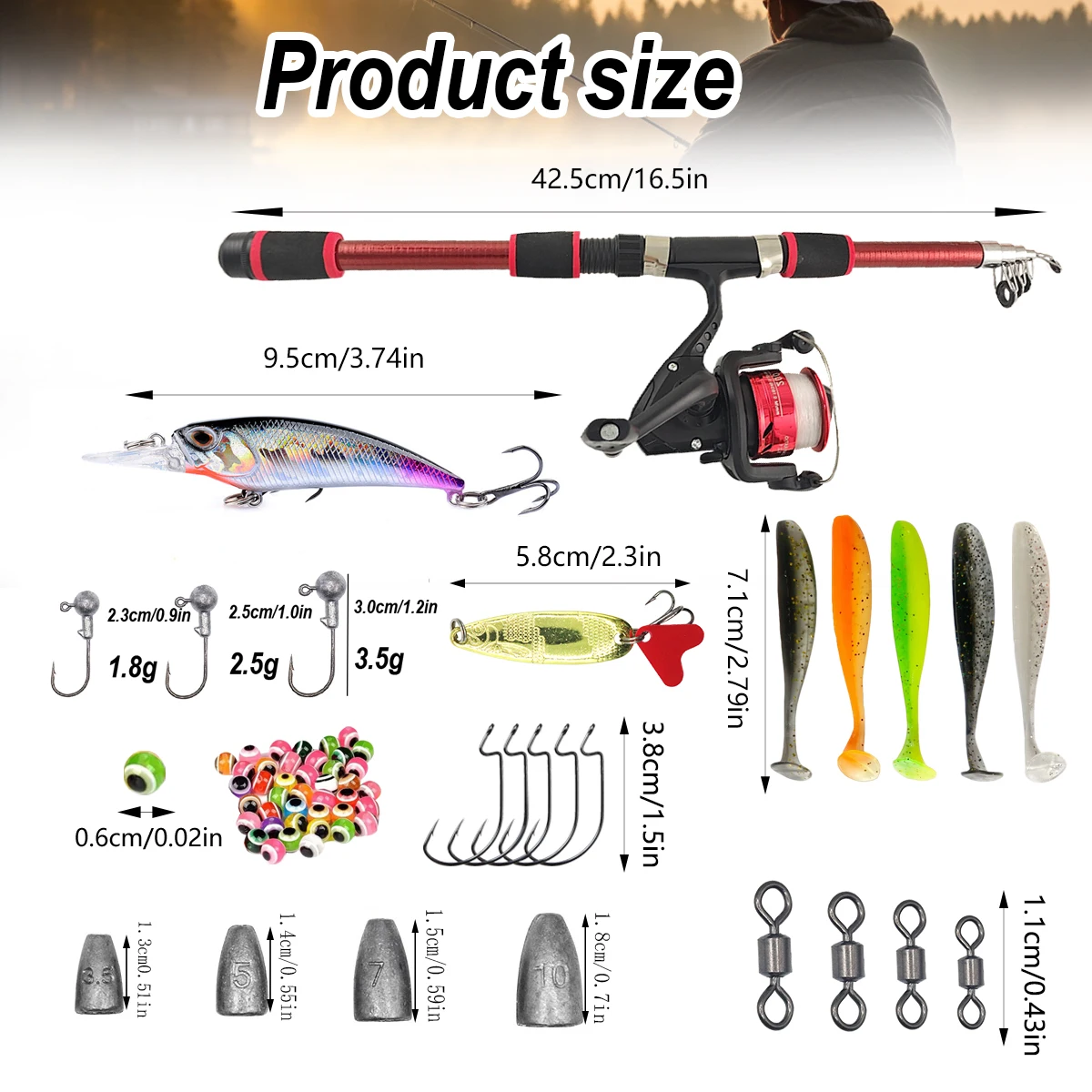 46Pcs Telescopic Fishing Rod Reel Combo, Portable Full Tackle Kit for Beginners Kids Freshwater Saltwater view 4