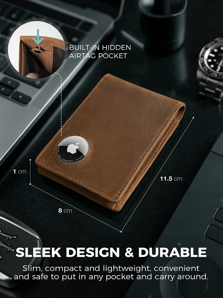 YATBEST Men's Wallet With Air Tag Positioning Slot Ultra-Thin Portable Card Bag RFID Anti-Theft Credit Card Holder image 4