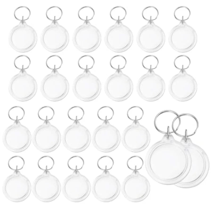

25PCS 1.4inch Round Clear Acrylic Blank Passport Photo Inserts Split Keychain Keyrings Wallet Picture Snap-in Frame Key Ring