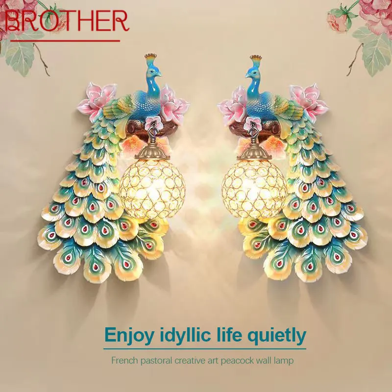 

BROTHER Contemporary Peacock Wall Lamps LED Nordic Creative Interior Resin Sconce Light for Home Living Room Bedroom Decor