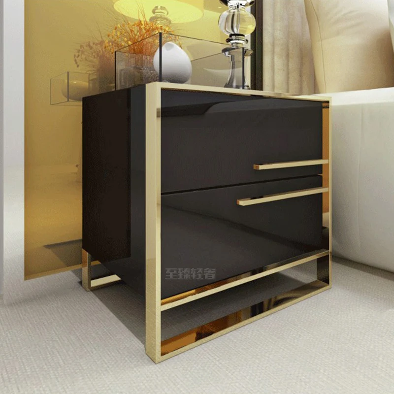 Postmodern luxury smart bedside table, piano painted gold-plated storage cabinet, living room fashionable edge table, minimalist