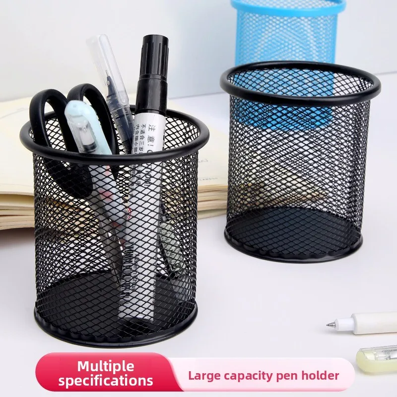Metal Mesh Pen Holder, Black Desk Organizer, Round/Square Metal Mesh Pencil Cup, Durable Stationery Storage for Office & Home
