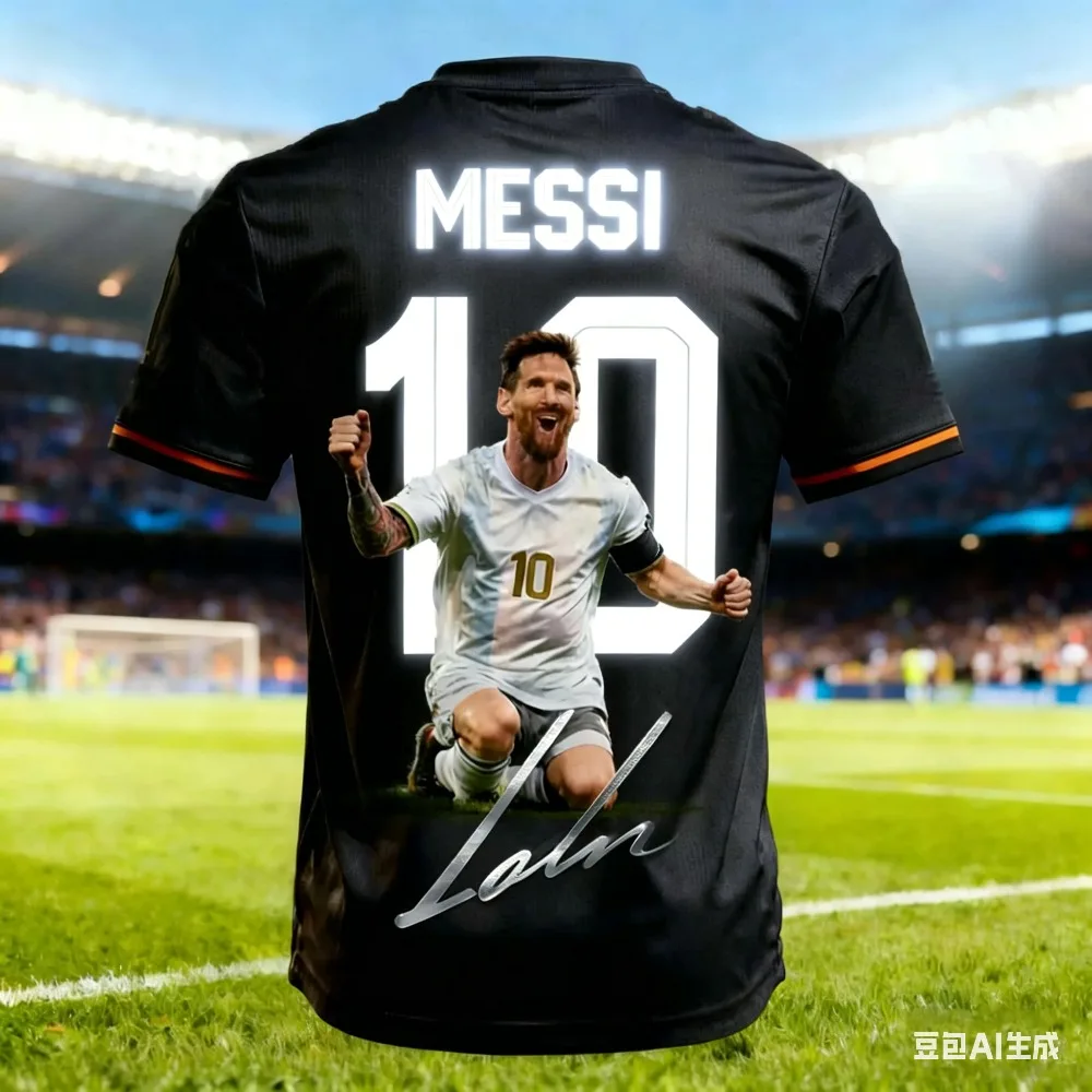 Sommer Neues 3D Messi-Print Kinder-Fußballtrikot - Schnelltrocknend und Atmungsaktiv, Geeignet für Familiensportbekleidung – Detail 3
