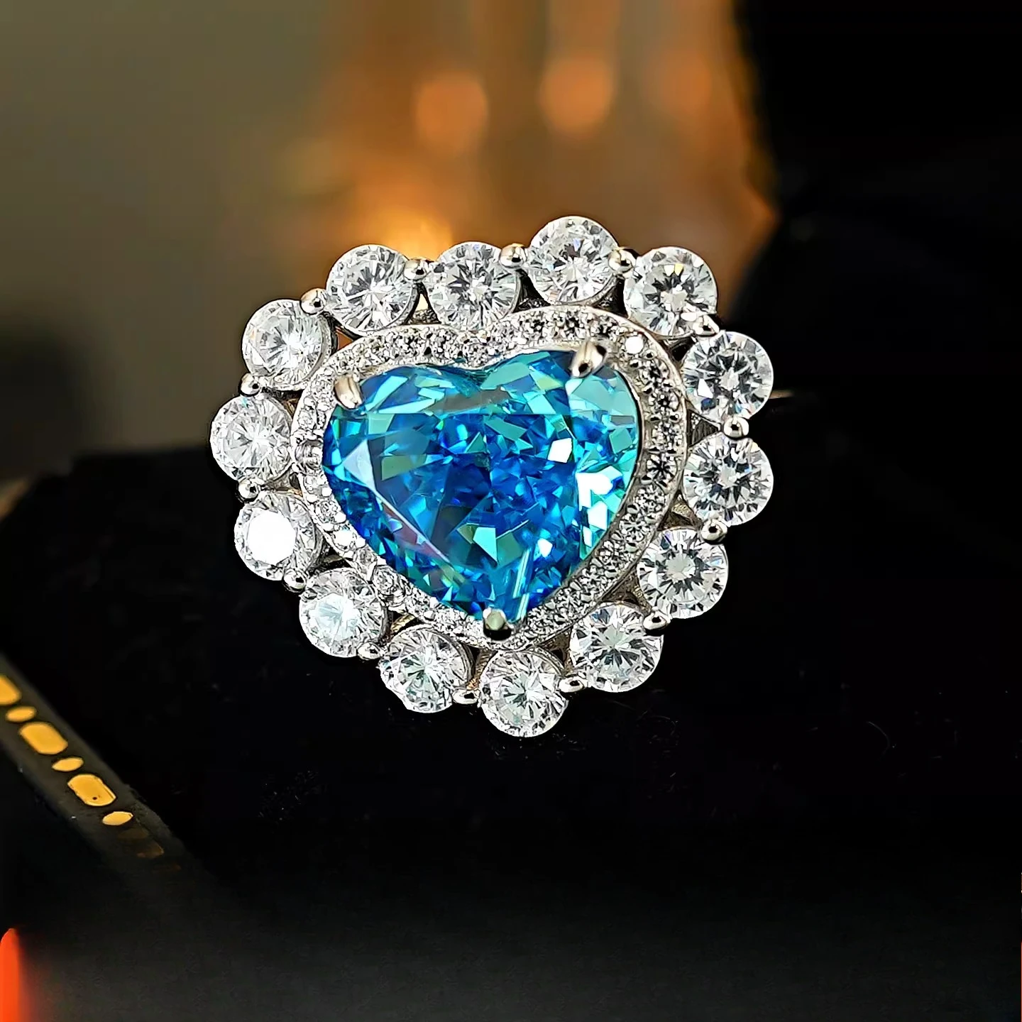 

925 Silver Ring Sea Blue Zircon Ice Flower Precision Cutting Women's Full Set Jewelry Set