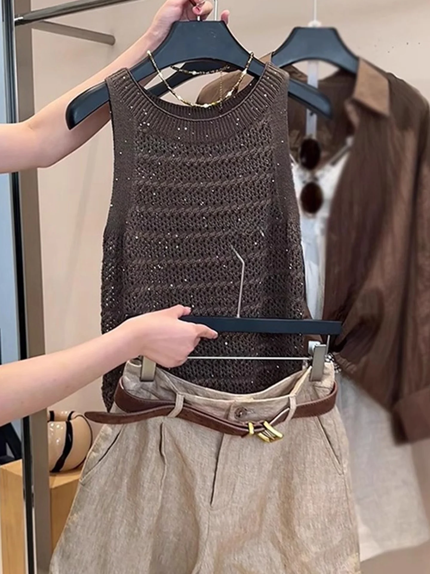 الرجعية كسول Sle اللون الجوف خارج سترة Faionable الصيف Svel محبوك أعلى العلوي irt ular Elegance #1