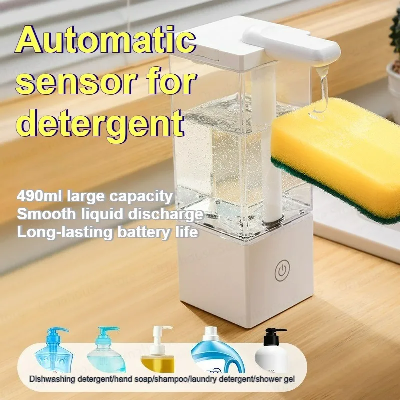 

490ml Automatic Sensor Soap Dispenser Recharge Sensor Hand Sanitizer Machine for Kitchen Bathroom Shampoo Shower Gel Detergent