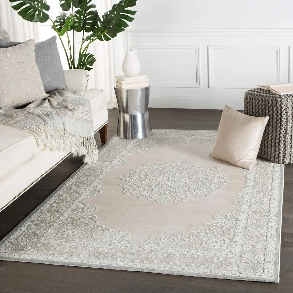 

Soft 5x7 Area Rug, Boho, Grey/White