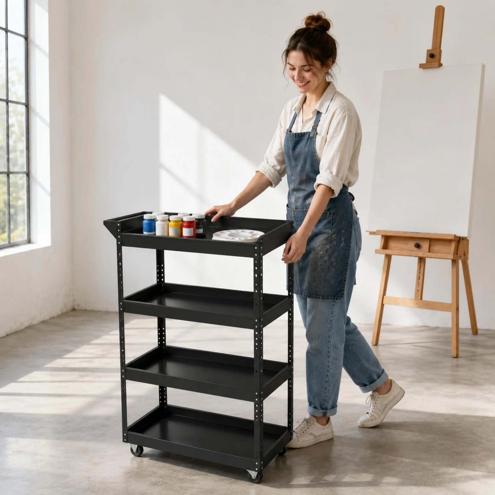 Art Supply Cart Perforated Side Metal Rolling Cart Household Storage Raised Tray Edges Uncovered Tiers view 3