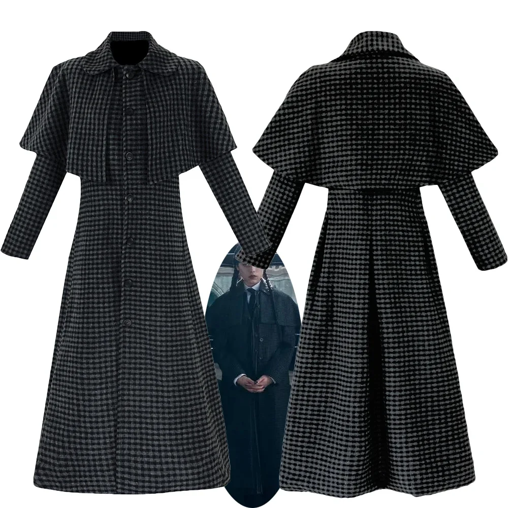 

New TV Serise Wednesday 2 Cosplay Coat Costume Wednesday Addams Woolen Trench Overcoat Uniform Windbreaker Halloween Clothes