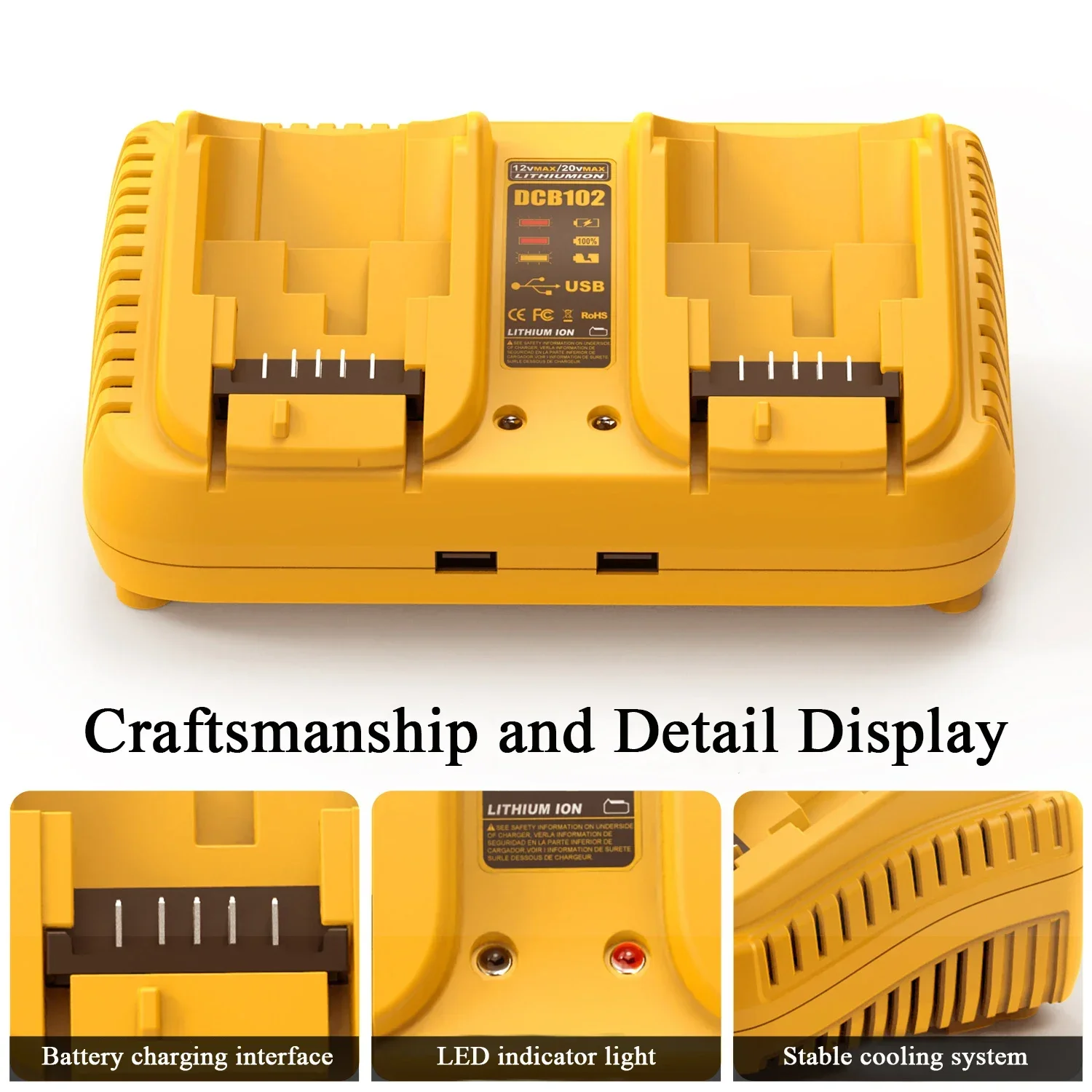 DCB102 Double Charger For DeWalt 10.8V 12V 14.4V 20V Lithium Ion Battery DCB203 DCB204 DCB205 DCB118 DCB105 DCB107 DCB112 DCB115