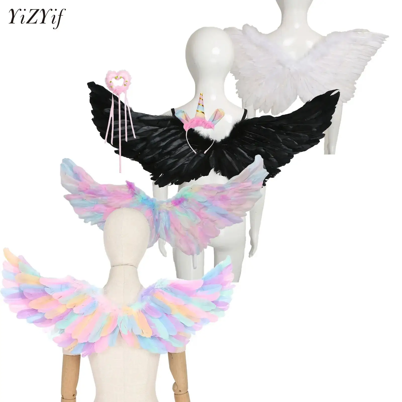 

Rainbow Unicorns Wings Unicorns Haloe Headband Fairy Stick for Women Girls Halloween Masquerade Carnival Party Costume Accessory