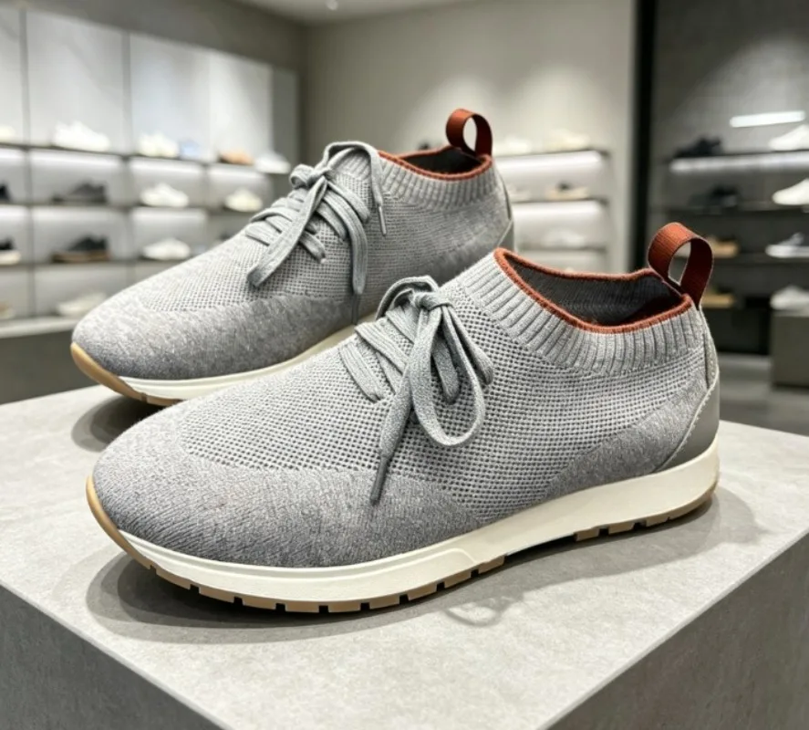 Breathable mesh knit sports sneakers for men summer comfort daily casual versatile lightweight shoes.
