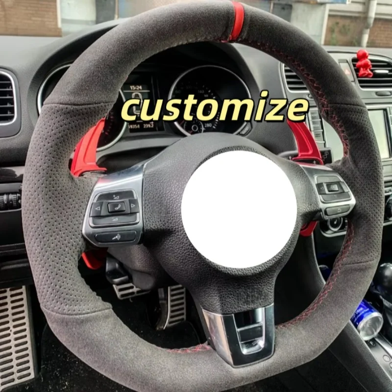 Funda de volante personalizada de gamuza para Volkswagen Golf 6, compatible con GTI MK6, Polo GTI, Scirocco R, Passat CC R-Line 2010, accesorios para coche.