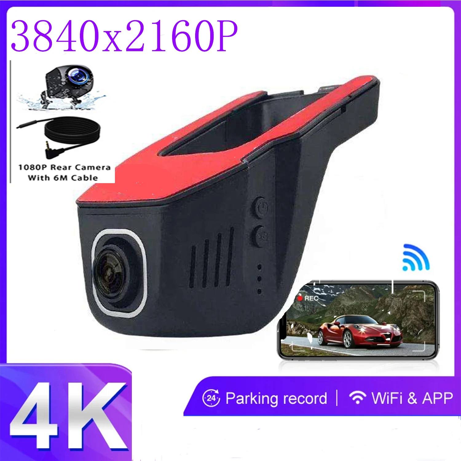 HD 4K 3840x2160P WiFi Car DVR Dash Cam Camera 2K 24H Parking Monitor APP Control Car Driving Video Recorder for All Cars