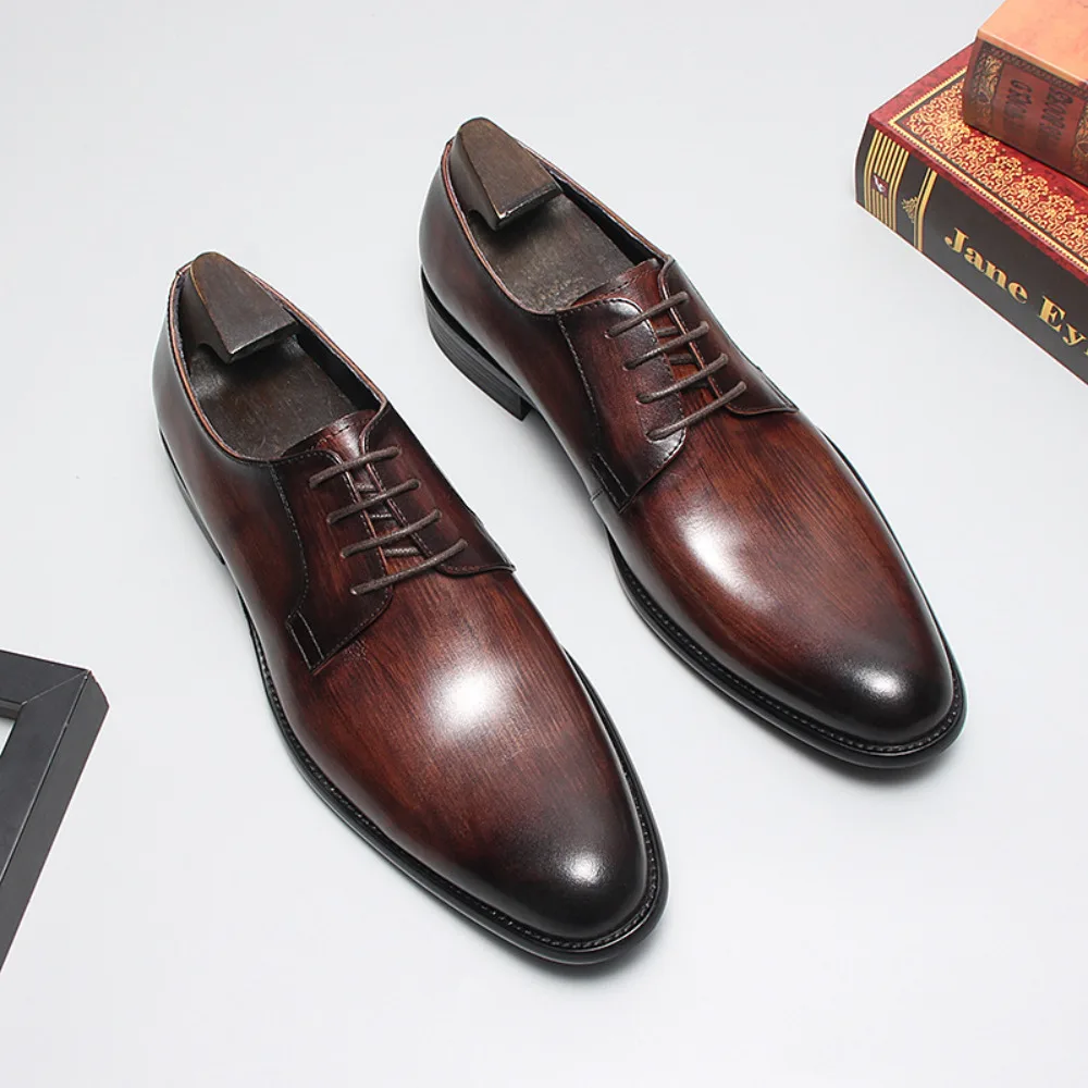 Genuine Top Layer Cowhide Men's Lace Up Formal Dress Shoes Gentleman Business Work Commute Leather Shoes