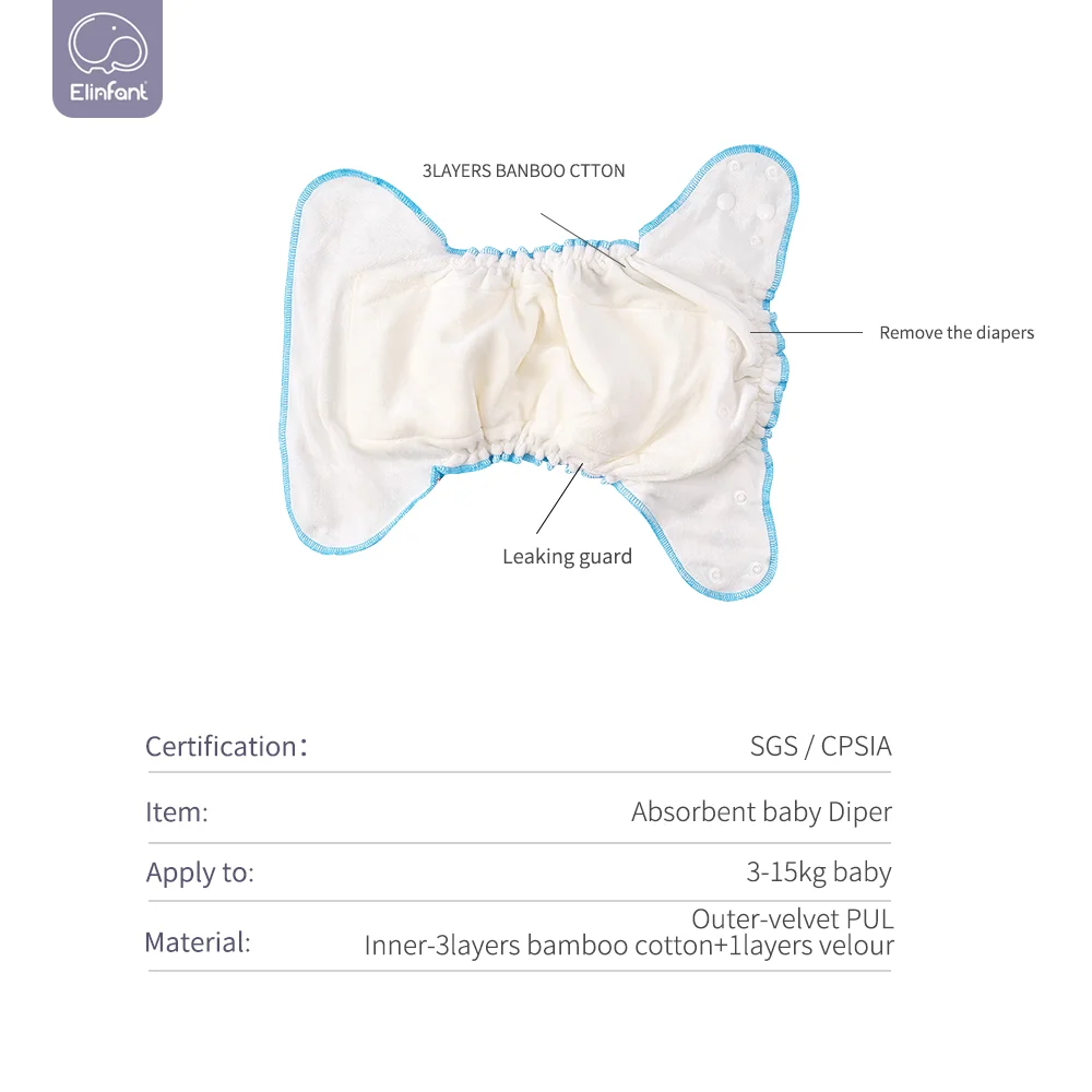 Elinfant Rainbow Print Bamboo Velour pannolino di stoffa Heavy Wetter Hybrid AIO/AI2 pannolino di stoffa con inserto in cotone di bambù impermeabile