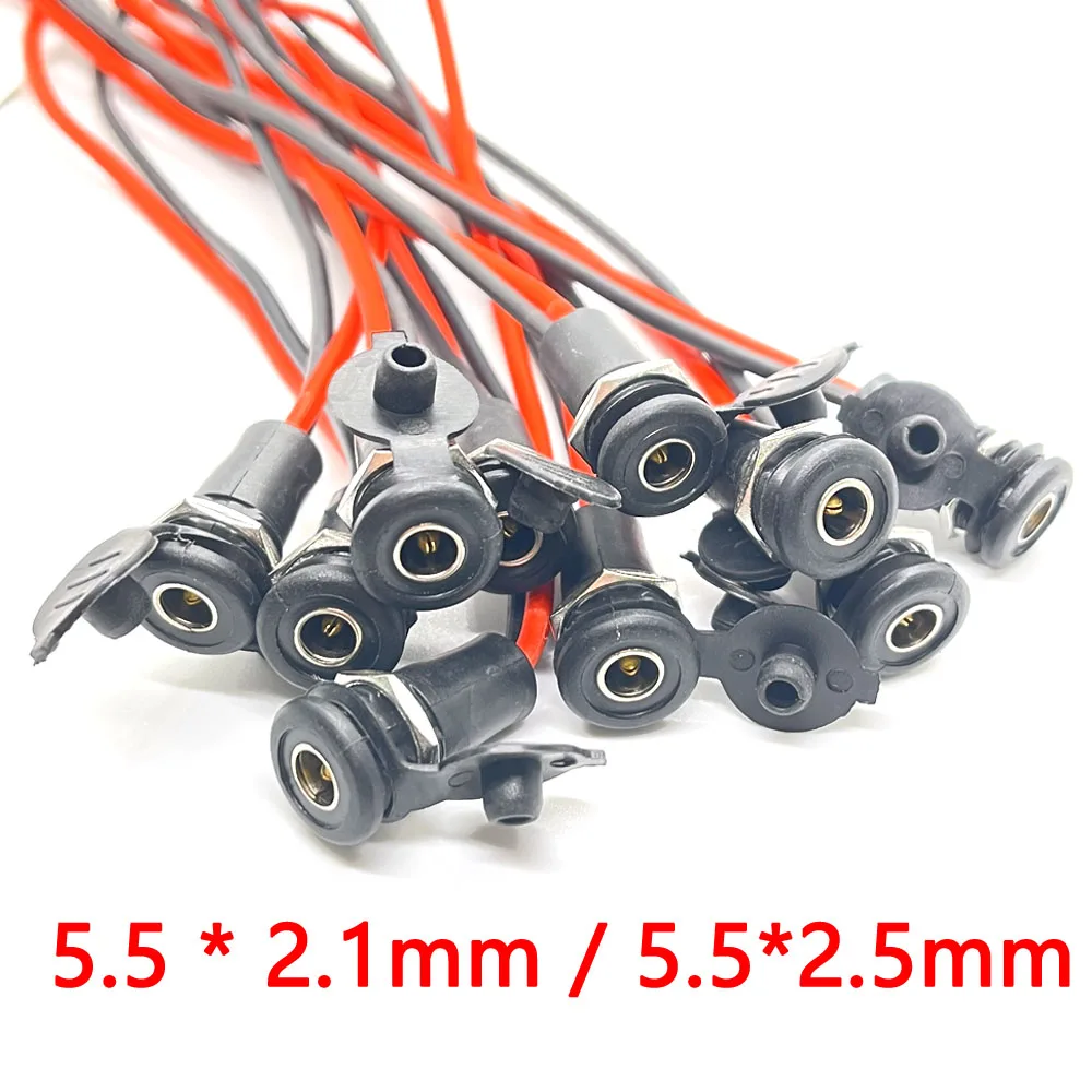 10V DC Power Supply Threaded Charging Socket 5.5x2.1mm 5.5x2.5mm Female Jack Panel Mount Connector with nut Wire Waterproof Cap