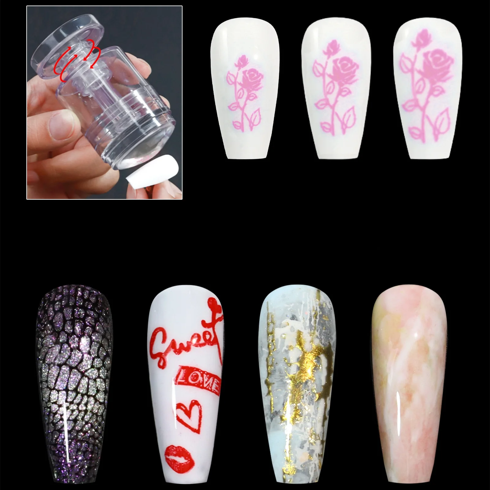 Rotatable Transparent Nails Stamps Adjustable Pattern Size Silicone Fingertip Printing French Nail Seal Stamper Nail Arts Tools