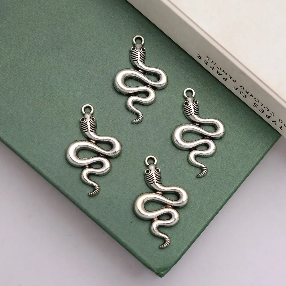 20pcs/lot--18x30mm Antique Silver Plated Snake Charms Gothic Pendants For Jewelry Making Supplies Diy Necklace Earring Materials