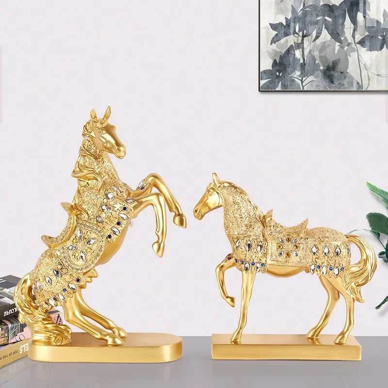 

Golden War Horse Unicorn Statue Sculpture Modern Office Desk Nordic Home Decor Decoration Accessories Ornaments Furnishing