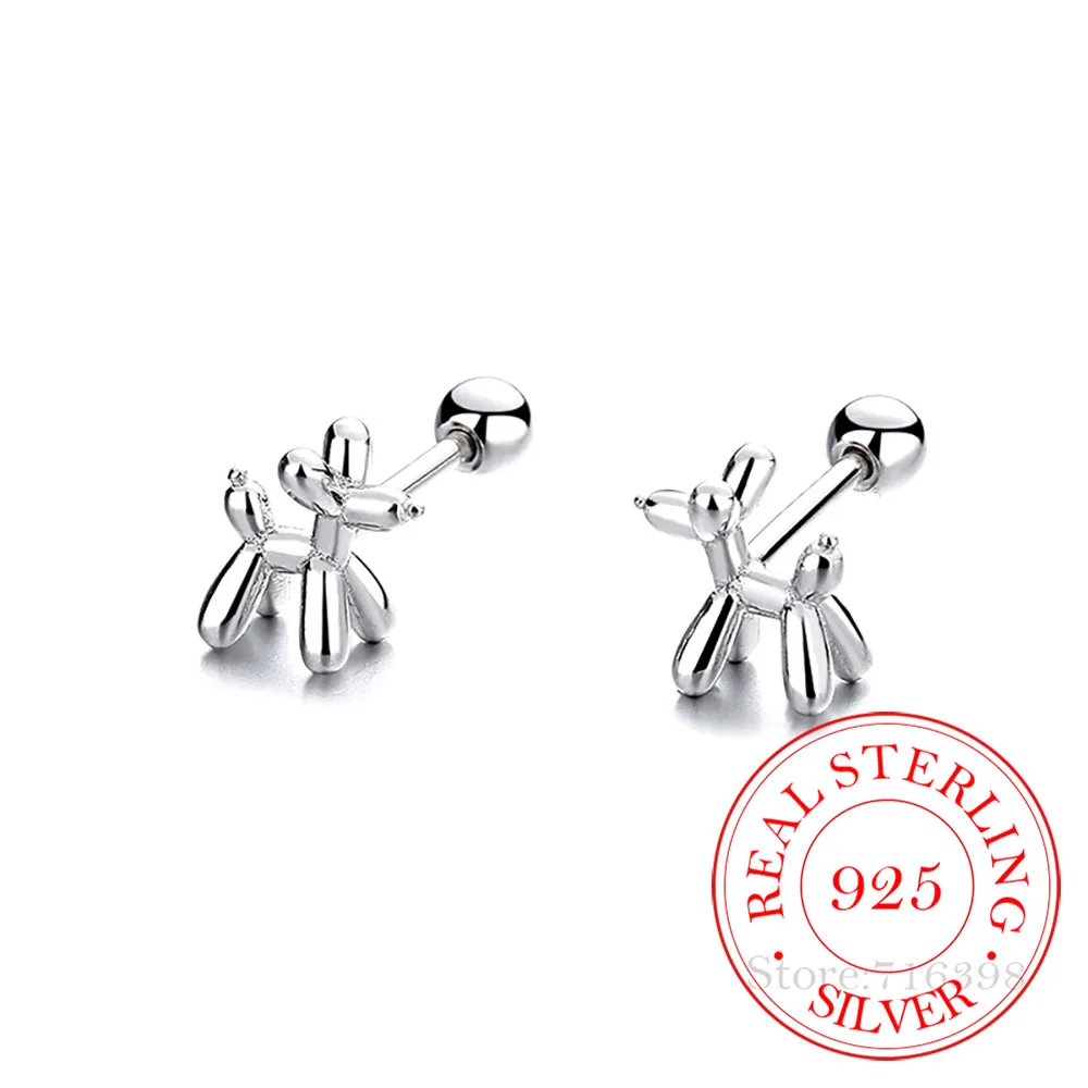 

925 Sterling Silver Balloon Dog Thread Stud Earrings For Women Kids Cute Stud Ear Wedding Party Jewelry Gift Female Pendientes