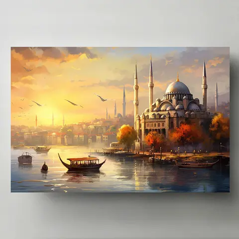 Misty İstanbul Türkiye Manzara Posteri Baskı Cami Gündoğumu Sanat Tuval Boyama Yatak Odası Seyahat Duvar Ev Duvar Dekorasyonu