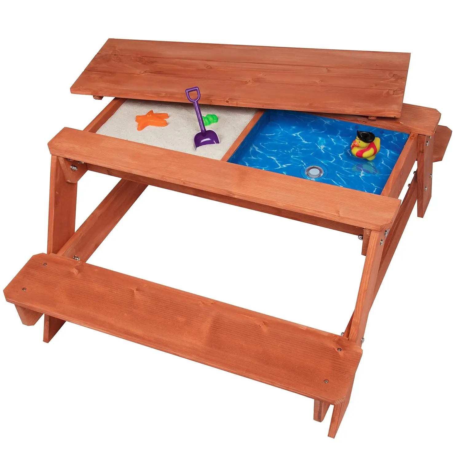 

3 in 1 Sand & Water Indoor/Outdoor Picnic Table - Kids Activity Set with Removable Top & Dual Drains for Easy Cleaning (43 X 35