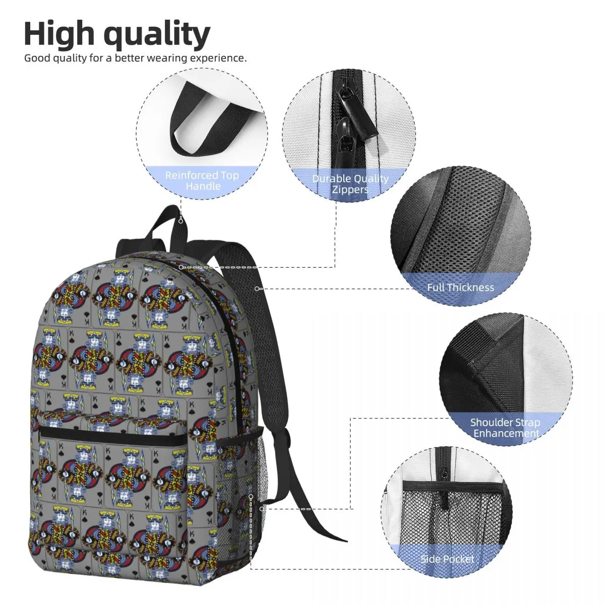 King Of Spades Poker Playing Card Backpack Boys Girls BookBag Children School Bag Laptop Shoulder Bags for Men Women