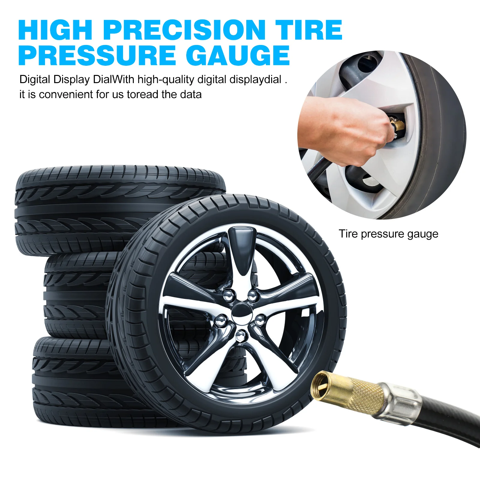 

Tire Pressure Gauge With Hose For Car Auto Motorcycle Compact Tire Inflator Meter For All Weather Conditions Auto Repair Tool