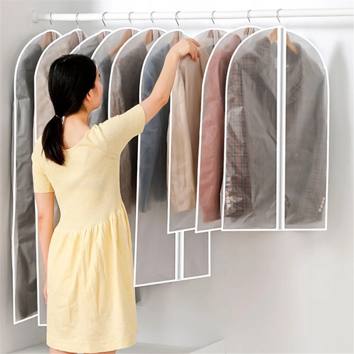 

Clear Clothes Bags Covers Protecting Dusts for Storage Clothes Hanging Clothes Bags for Gowns with Zipper for Closet