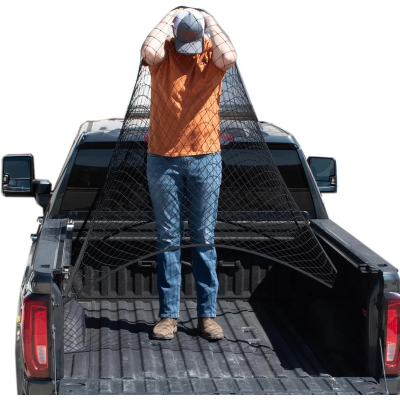 

4'x4' Stretchable Truck Bed Cargo Net Heavy Duty Elastic Mesh Organizer with Metal Carabiners Suitable for Light Loads