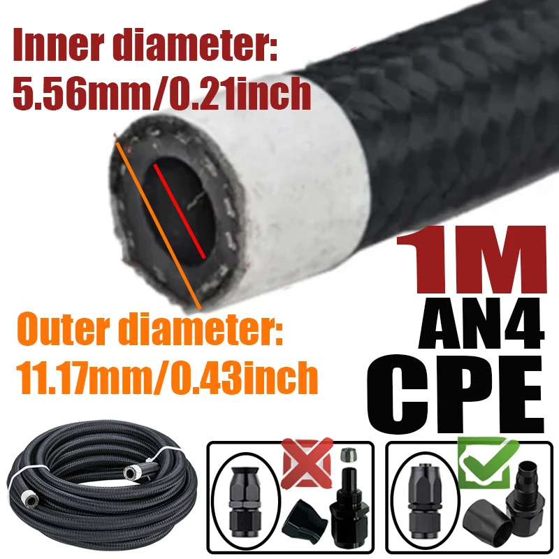 0.5M/1M/1.5M/2M 4an 6an 8an 10an 12an Brandstof Slang Olie Gas Koeler Lijn Buis Buis Nylon Roestvrij Staal Gevlochten Binnenkant Cpe Rubber