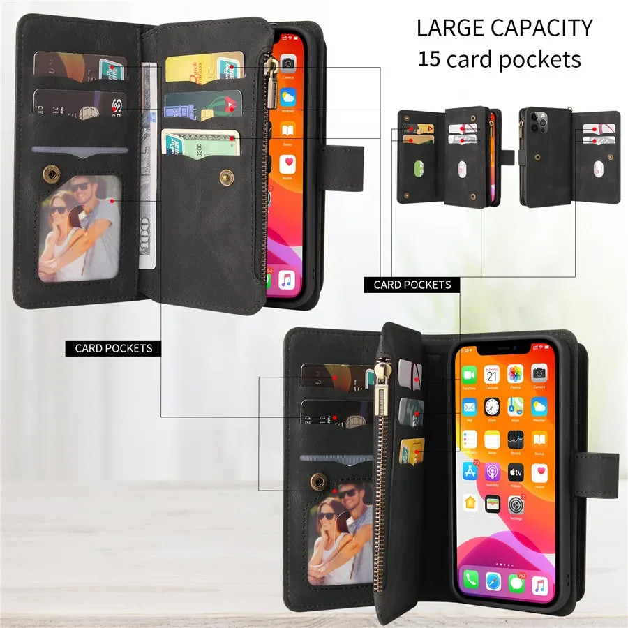 For OPPO A79 A78 A58 5G Multi 15-Card Slot Zipper Leather Flip Case For OPPO A60 A38 A18 A17 A 79 58 A78 A17K Wallet Book Cover