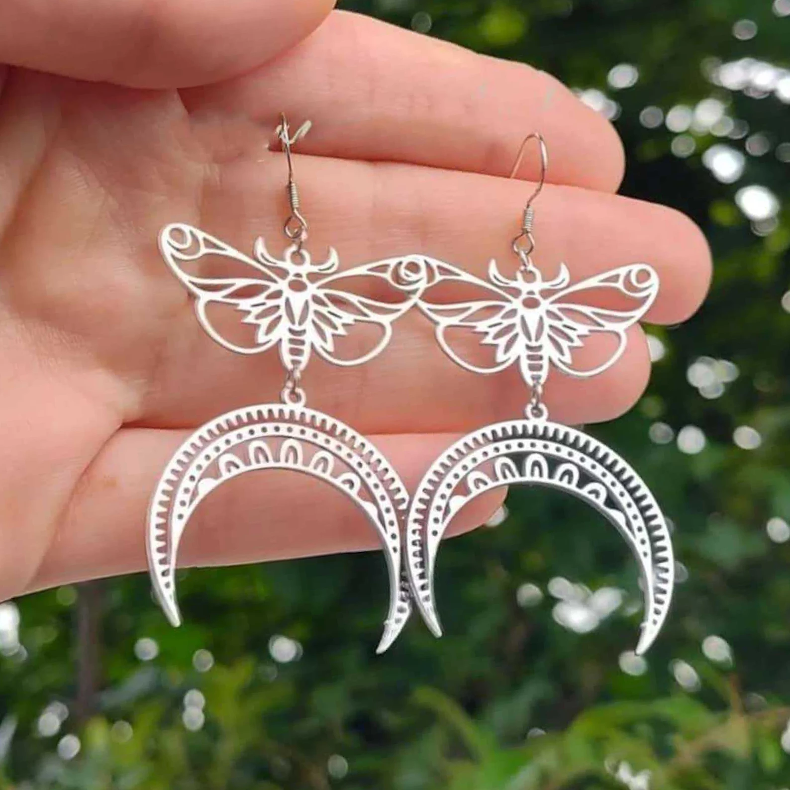 Bohemian Moon Witch Earrings Hollowed-out Carved Moon Moth Ear Hooks Mysterious Butterfly Pendant Jewelry Accessory Gift For Her