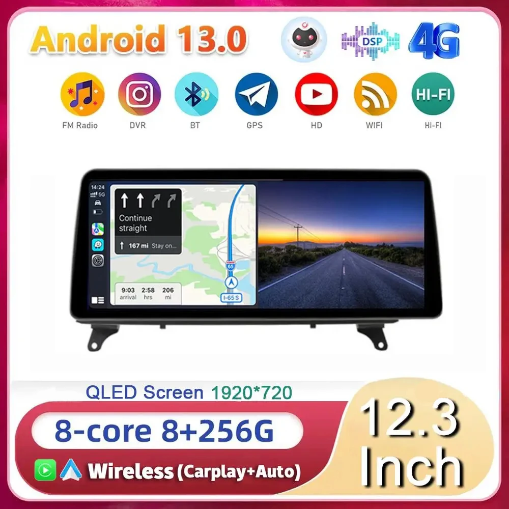 

12.3" Android 13 ID8 Carplay Android auto Multimedia Player Car Radio For BMW X5 E70 X6 E71 2007-2013 RHD CCC CIC NBT Head Unit