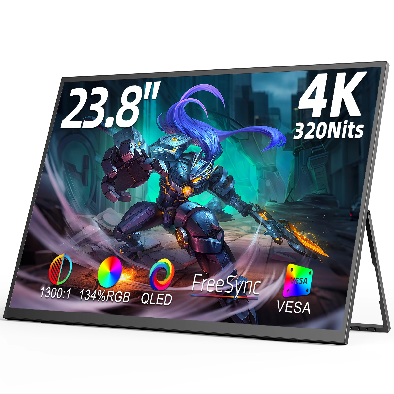 UPERFECT 23,8" 4K QLED moniteur portable 3840 × 2160 UHD moniteur de jeux de voyage grand écran IPS avec 135% sRGB VESA Mount USB-C et HDMI compatible