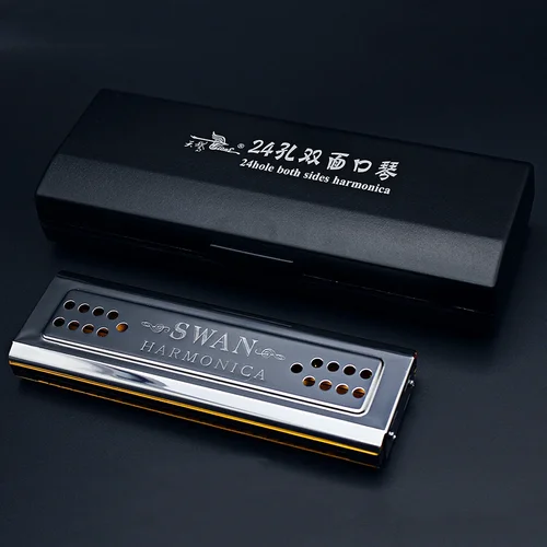 Armónica trémolo SWAN de 24 agujeros, armónica de llave C/G de doble cara polifónica adecuada para entusiastas de la música, instrumento de viento de madera