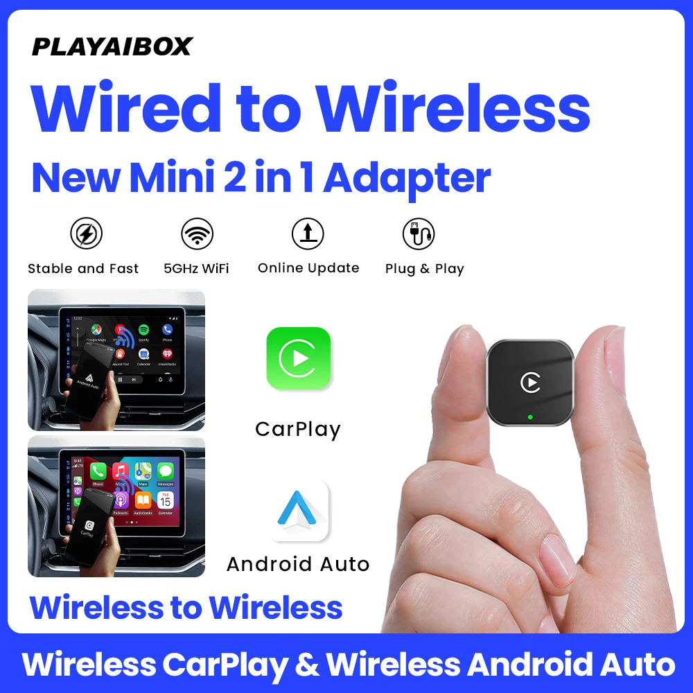 2in1 유무선 CarPlay 안드로이드 오토 어댑터, 98%의 OEM 차량용 CarPlay/안드로이드 오토 지원, 벤츠, 볼보, 폭스바겐, 토요타용 플러그 앤 플레이