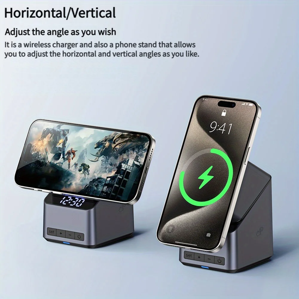 

3 in 1alarm Clock with Charger Foldable Portable Wireless Charger Alarm Clock with Charger Portable Charging Stations