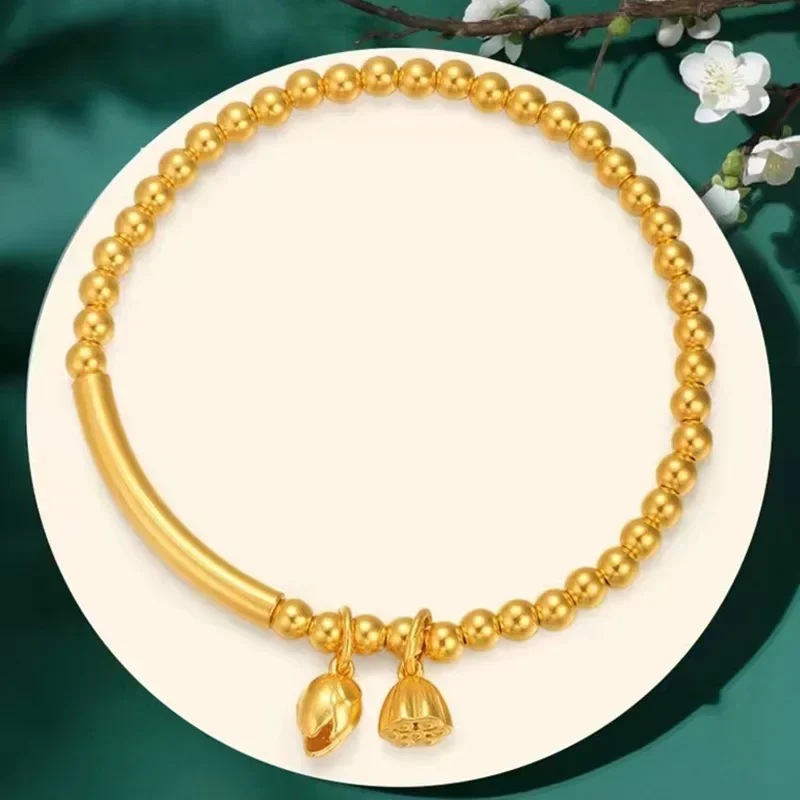 

Real Gold Lotus Seedpod Bracelet, 24K Yellow Gold Luxurious Women's Bracelet Elegant Fashion Jewelry for Girlfriend Gift