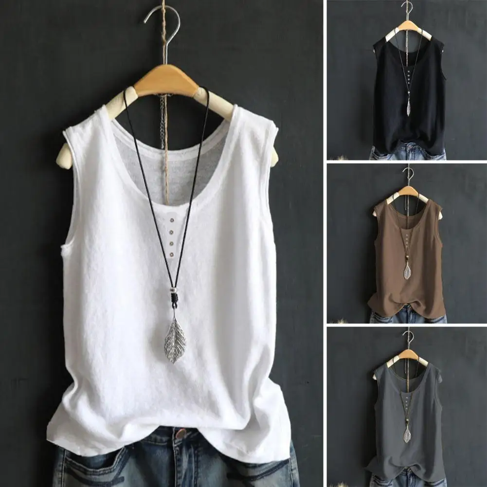 Vintage Cotton Women's Tank Top Summer Casual Women's Elegant Round Neck Tank Top Street Fashion Women's Sleeveless Top
