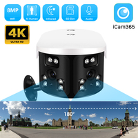 8MP 4K Dual Lens 180° Ultra Wide View Wifi IP Camera Outdoor Human Detect 4MP Color Night Vision Surveillance Camera iCam365 App