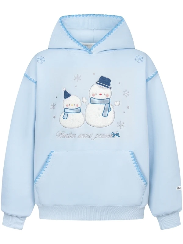 

Korean Style Cute Snowman Fleece Hoodie Women's Student Autumn New Versatile College Style Soft Cute Sweet Sister Top