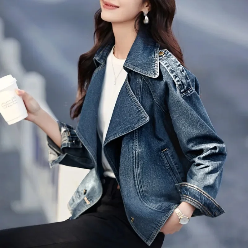 2025 feminino mangas compridas denim casaco primavera outono feminino cor sólida jeans jaqueta coreano senhoras moda lazer cowboy outwear