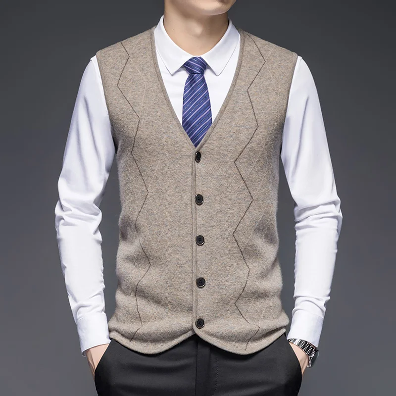 Men's Wool Vest Suit Waistcoat Vest Inner Wear Knitted Sweater Pure Wool Cardigan Suit Vest Sweater Vest